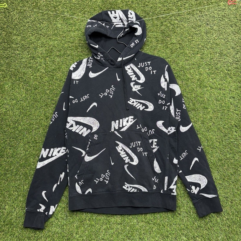 Nike Hoodie Mens Small Fleece Club Pullover Sweatshirt Sports Swoosh y2k Black